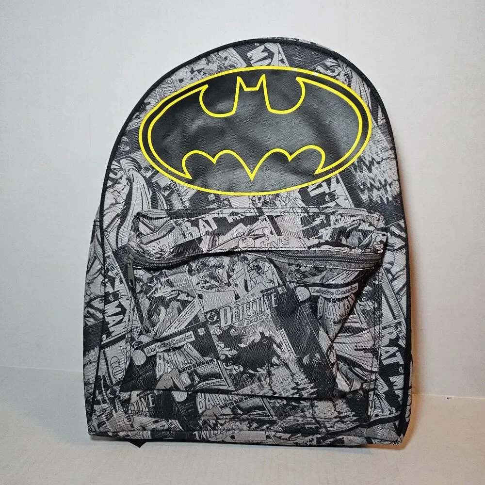 DC Comics Batman Comic Print & Logo Black Backpack Front Pocket